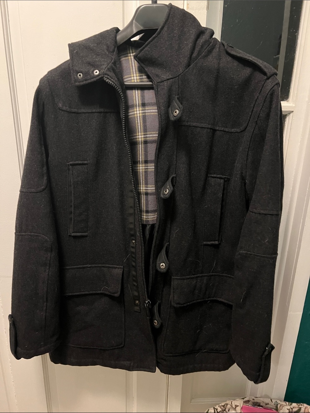 Steve Madden Black Wool-Blend Peacoat Jacket